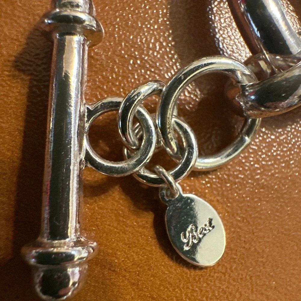 Brighton Silver‎ Tone Chunky Oval Link Toggle Necklace with Best Charm 19 Inch